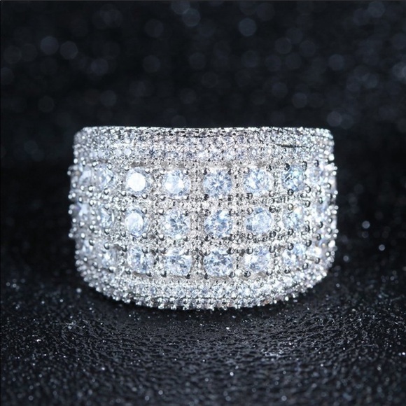 ¥💍NEW SILVER ROUND DIAMOND PAVE WIDE BAND RING¥ - Picture 5 of 9